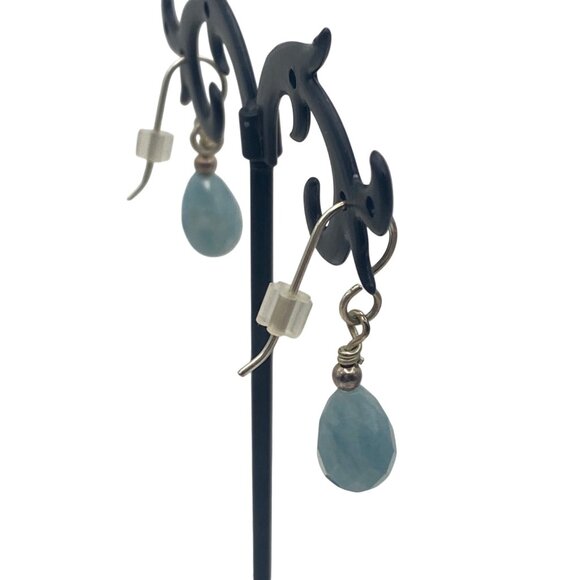 Sterling Silver Blue Chalcedony Drop Earrings Faceted Teardrop Tested 1.25" - Picture 7 of 7